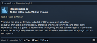 Illustration for article titled Night In The Woods, As Told By Steam Reviews